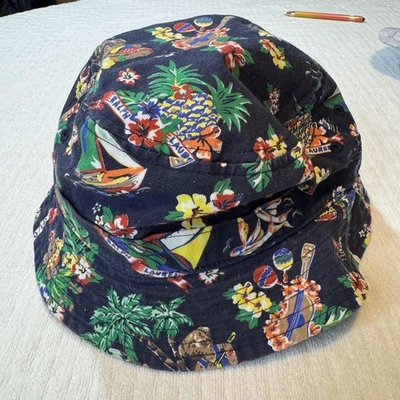 Polo Ralph Lauren Hat Bucket Fitted Mens Small/Medium Navy Hawaii Print Cotton - Image 1 of 4