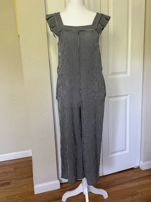 Macacão feminino Monteau listrado preto branco tamanho XS perna larga - Imagem 1 de 4