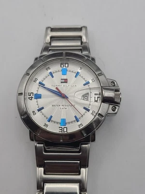 TOMMY HILFIGER Watch Mens Silver Tone Stainless Band Date F90267 Working - Image 1 of 4