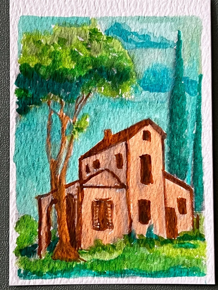 Arte original ACEO, arte pequeño, tarjeta ATC - pintura acuarela - Toscana Villa 3 Foto 1 de 1