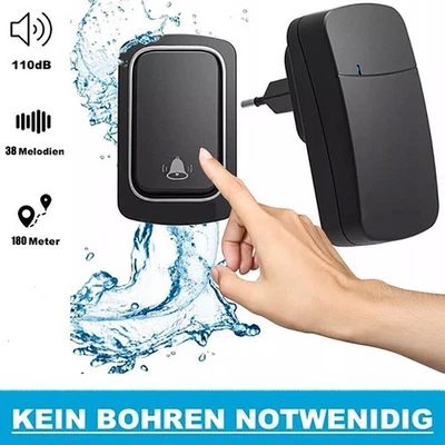 Batterielose Funkklingel Türklingel Funk Set Haustürklingel 180M, 38 Melodien - Bild 1 von 4