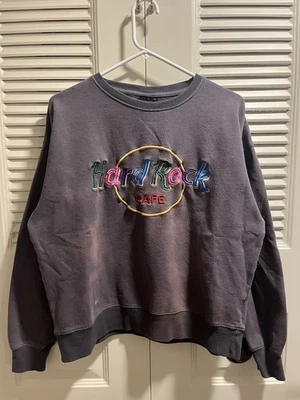 Hard Rock Café Gris Arco Iris Manga Larga Cuello Redondo Sudadera Bordada Mediana Foto 1 de 4