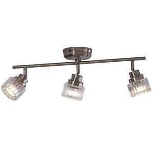 3-Light Brushed Nickel Dimmable Flush Mount Glass Fixed Track Light Kit Portico 