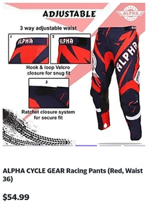 Alpha Cycle Gear Racing Pants 36” Waist NWT 34” Inseam - Picture 1 of 8