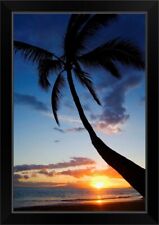 Hawaii, Maui, Kihei, Sunset At Kamaole Black Framed Wall Art Print, Palm Tree