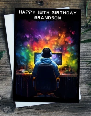 CREATED BY MRS WINDSOR Gamer Birthday Card Large A5 Personalised Any Age Nephew Son Grandson Gideon