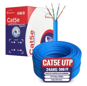 Cable de red Ethernet UTP CAT5e de 500 pies 24 AWG LAN RJ45 sólido a granel azul - Imagen 1 de 12
