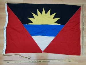 PERFECT VINTAGE MARITIME, WOOLEN, SEWN, 36" x 54" ANTIGUA & BARBUDA FLAG - Picture 1 of 7