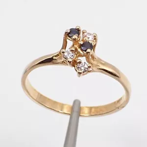Diamonds & Sapphire Gemstone 5 Stone Dainty Ring Genuine 750 18k Yellow Gold - Picture 1 of 14