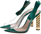 FSJ Women Golden Block High Heels Clear Pump Pointed Toe Slip On Fashion... 