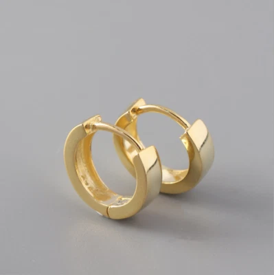 Pequeños pendientes de aro Huggie lisos de plata de ley 925 de 10 mm de diámetro interior 8 mm A33 Foto 1 de 4