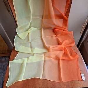 Vtg Sally Gee SILK Oblong Scarf Mid Century MOD Yellow to Orange Fade Sheer 46" - Picture 1 of 6