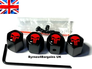 Tapas antipolvo para válvula de neumático cráneo de bloqueo esmalte negro vendedor del Reino Unido se adapta a todos los coches - Imagen 1 de 6