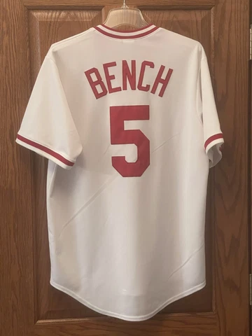 Vintage Johnny Bench 1975 Cincinnati Reds Men's Home White Cooperstown Jersey M Cover