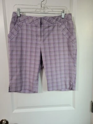 Cutter & Buck Women Size 8 Golf Leisure Shorts Flat Front Mid-Rise Purple Plaid - Image 1 of 4