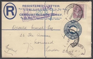 SOUTH AFRICA 1925 KGV POSTAL STATIONERY REG. ENVELOPE CAPE TOWN (ID:677/D64318) - Picture 1 of 1