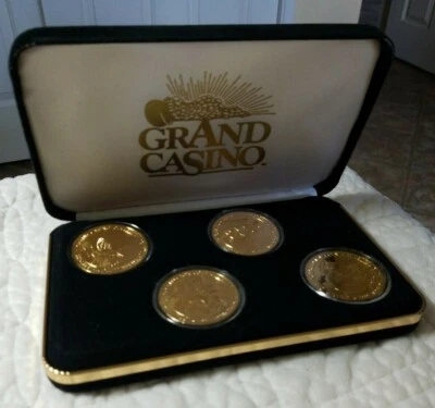 Grand Casino Collector Coin/Tokens Set Of 4 Goldtone Animal Series In Case  - Image 1 of 4