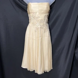 NWT Laundry Shelli Segal $390 Antique White  Silk Strapless Cocktail Dress 6 - Picture 1 of 6