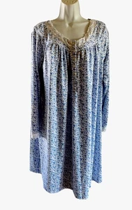 Camisón corto para mujer Eileen West manga larga mezcla de poliéster azul floral L - Imagen 1 de 9