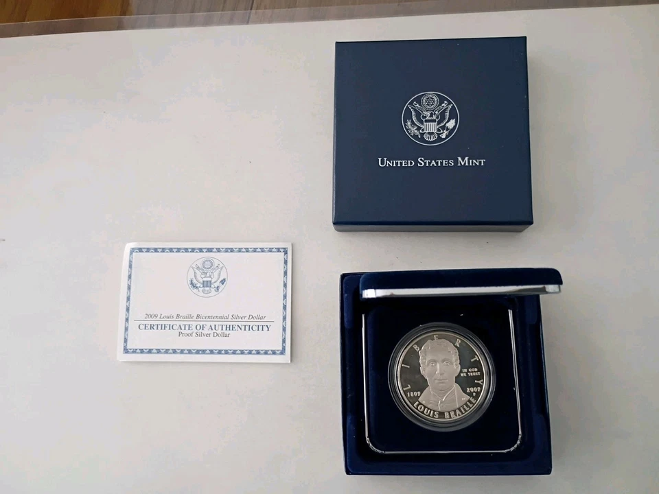 2009 LOUIS BRAILLE BICENTENNIAL - PROOF SILVER DOLLAR - US MINT. COA - Image 1 of 1