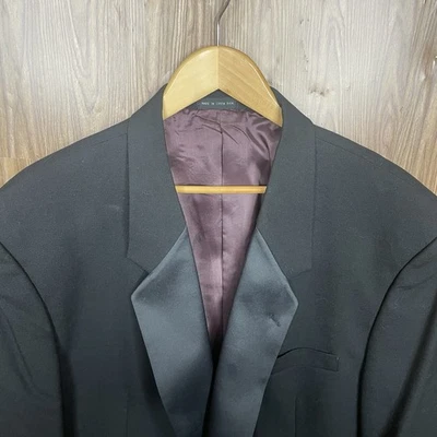 Jaqueta smoking masculina 48R preta sólida 100% lã pura um botão - Imagem 1 de 4