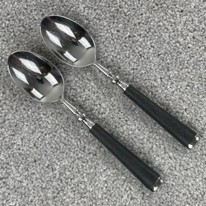 International NOCTURNAL Lyon Stainless Teaspoons Spoons 2 Black Handle Flatware - Picture 1 of 8