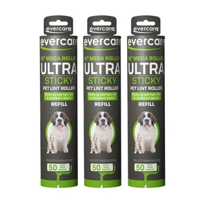 Evercare Mega Lint Roller Refills 150 Sheets 3 Pack Ultra Sticky Pet Hair Rem... - Picture 1 of 6