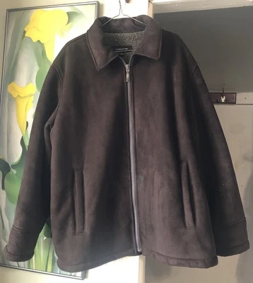 Jaqueta masculina Claiborne XL marrom camurça sintética zíper completo casaco forrado de lã - Imagem 1 de 4
