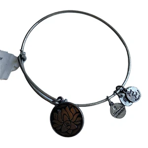 Alex And Ani Energy Aum Om Lotus Charm Rafaelian Silver Bangle Bracelet - Picture 1 of 2