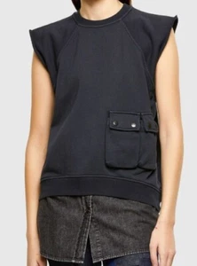 195$ Diesel Women's F-Elpa Hybrid Sweatshirt w/ Demin Insert Top 90's Goth XS - Picture 1 of 11