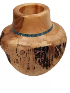Colorado Live Edges Inlaid Turquoise Vintage Wooden Vase - Picture 1 of 13