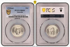 Australia 1953 Silver Shilling 1/- Coin PCGS MS64 Choice Unc #2671 - Bild 1 von 1