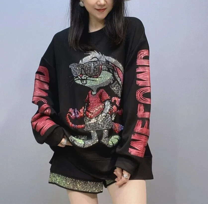Nueva Sudadera con Capucha Mujer Lujo Diamante Conejo Estrás Moda Alta Calidad 3 Colores Foto 1 de 4