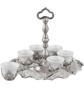 Set di tazze da caffè turche Mirra con appendiabiti stile ottomano - argento 150-K-11 - Foto 1 di 1