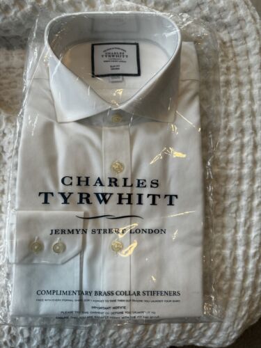 Charles Tyrwhitt Men's Non-iron Slim Fit 15.5/32 colour : White Twill Cutaway