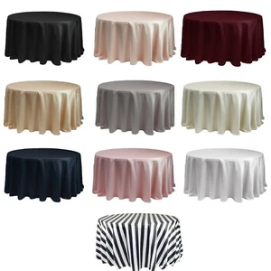 132 Inch Round Lamour Satin Tablecloth, Silky Tablecloths for Parties and Events - Picture 1 of 33