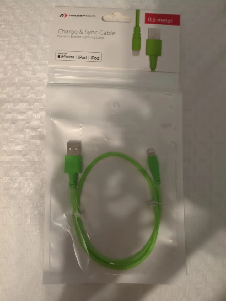Newertech iPhone Lightning USB Charge Sync Cable 0.5m 1.6' Green Custom Braided - Image 1 of 1