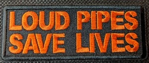 Parche de motociclista bordado naranja Loud Pipes Save Lives - Imagen 1 de 1