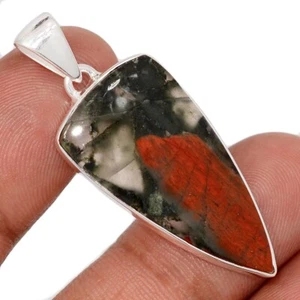 Natural Blood Stone - India 925 Sterling Silver Pendants Jewelry CP73641 - Picture 1 of 1