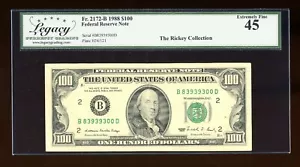 DBR 1988 $100 FRN New York Fr. 2172-B Legacy 45 Serial B83939300D - Picture 1 of 2