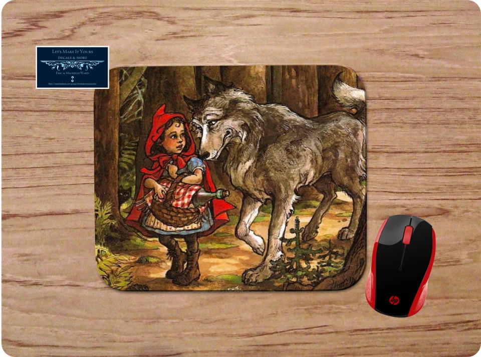  LITTLE RED RIDING HOOD WOLF MOUSEPAD FAIRY TALE VINTAGE ART FREE SHIP USA - Image 1 of 1