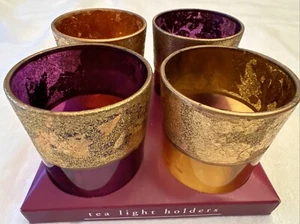 Pier 1 Imports Set of 2 Purple & 2 Metallic Gold Tealight Holders - Picture 1 of 7