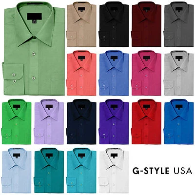 NEW Men's Regular Fit Long Sleeve Solid Color Dress Shirts - 19 Colors - Image 1 of 2