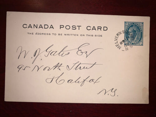 N.S. Nova Scotia - Melvern Square 1902 Split Ring Cancel, Stationery Postcard