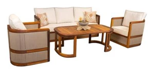 Terrassen Möbel Gartenmöbel Couchtisch Sofa Sessel Holz 4tlg Set Beige - Bild 1 von 3