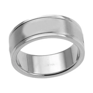 Banda de boda para hombre con borde escalonado de acero inoxidable de 8 mm - Imagen 1 de 7