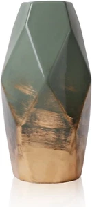 Diamond-Shaped Vase for Flowers, Modern Green Gold Ceramic Vase, Gifts for Wo... - Picture 1 of 12