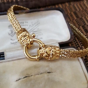 QVC Vintage 925 Sterling Silber Armband, Löwenköpfe Kette Armband, Gold, 7,8" - Bild 1 von 8