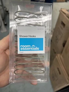New Set of 12 Room Essentials Brushed Nickel Basic Shower Curtain Hooks W/ Clasp - Picture 1 of 2