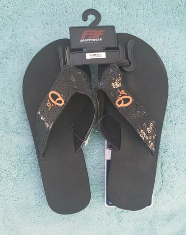 Baltimore Orioles Sandals Black Sequined Flip Flops women's x-small 5 - 6 NWT Cover